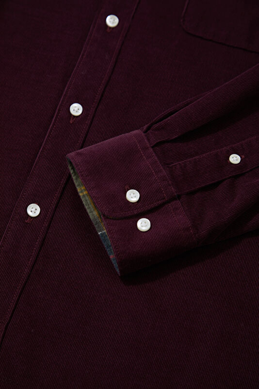 Ramsey Tailored Cord Bordo Erkek Gömlek 4