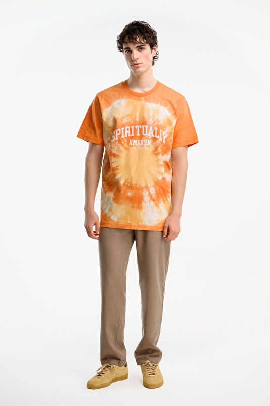 Relax Fit Orange Crew Neck Batik Men's T-Shirt 3