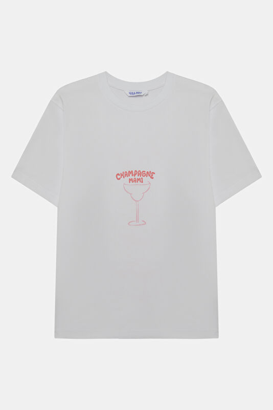 Relax Fit White Crew Neck Printed Men's T-Shirt