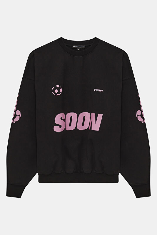 Siyah Relax Kalıp Bisiklet Yaka Erkek Sweatshirt