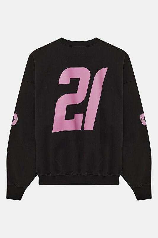 Siyah Relax Kalıp Bisiklet Yaka Erkek Sweatshirt 2