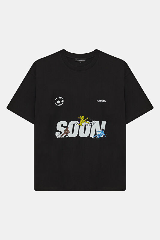 Relax Fit Black Crew Neck Printed Men's T-Shirt