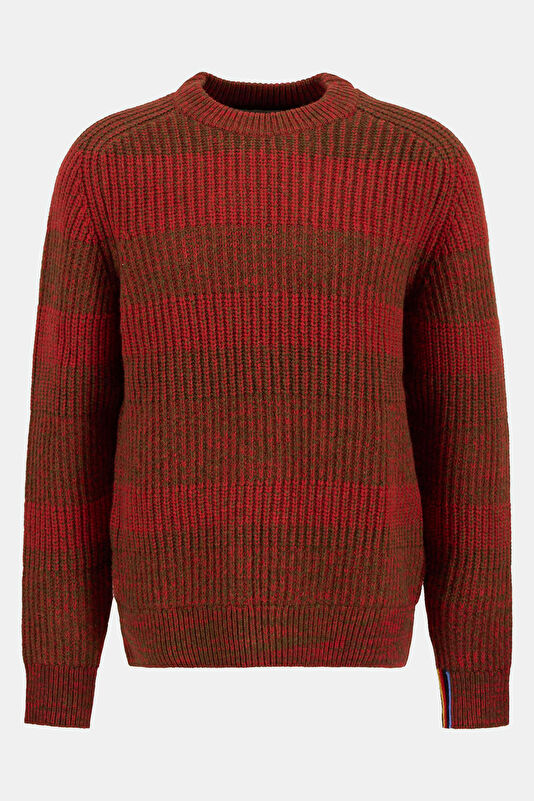 X Paul Smith Saddle Crew Neck Kırmızı Desenli Yün Kadın Kazak