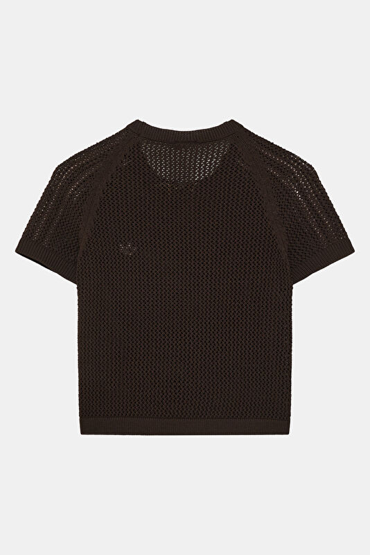 Kahve Bisiklet Yaka Kadın T-Shirt 2