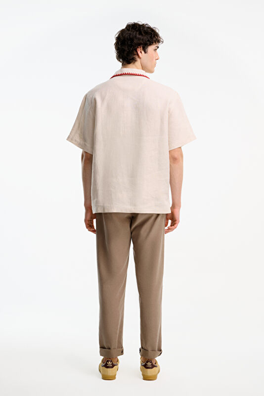 Beige Embroidered Men's Shirt 2