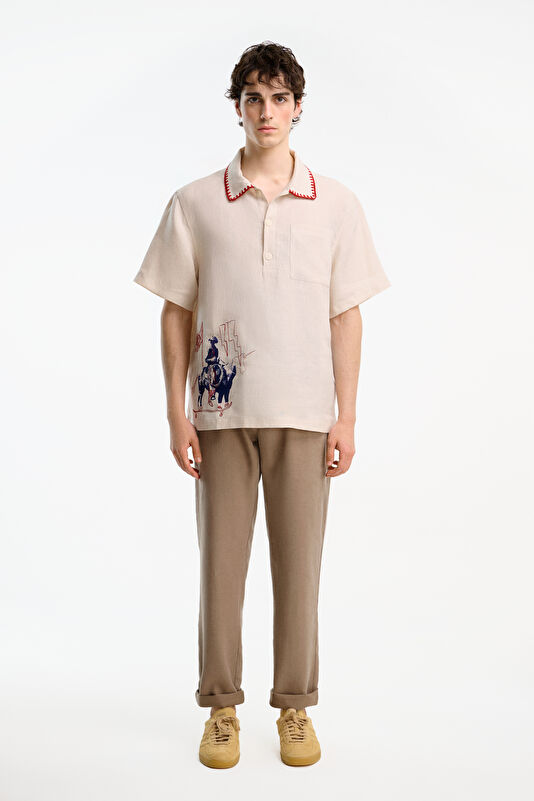 Beige Embroidered Men's Shirt 3