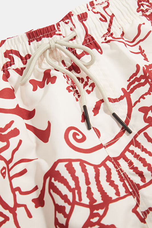 Red Patterned Elasticated Men's Swimsuit 3
