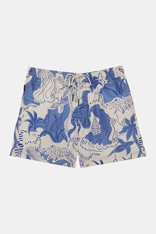 Blue Patterned Elasticated Men's Swimsuit