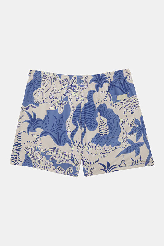 Blue Patterned Elasticated Men's Swimsuit 2