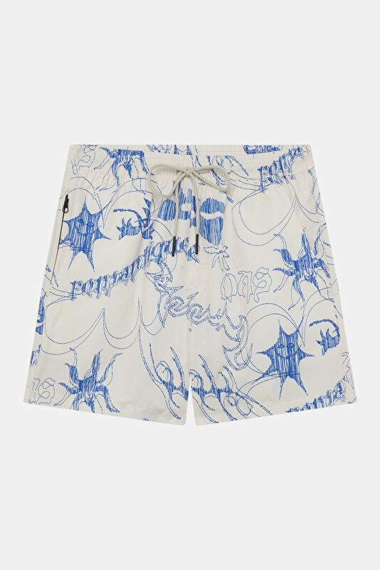 Blue Patterned Elasticated Men's Swimsuit