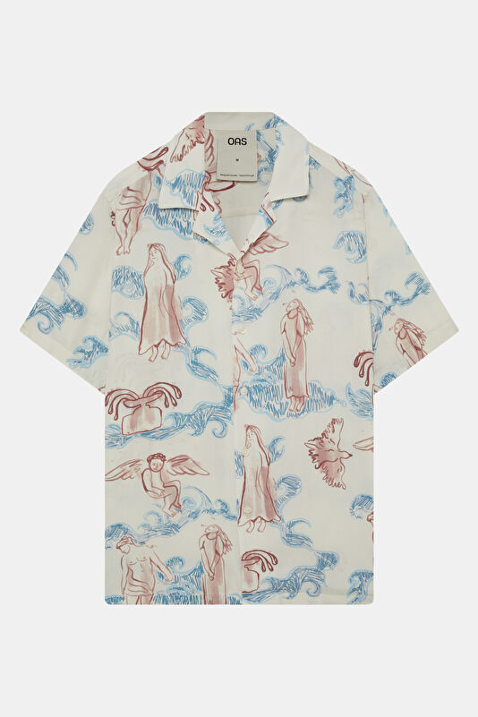 Ecru Patterned Resort Collar Men's Shirt