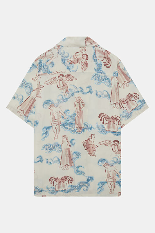 Ecru Patterned Resort Collar Men's Shirt 2