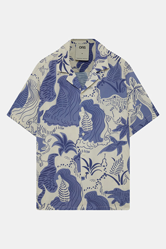 Blue Patterned Resort Collar Men's Shirt 4