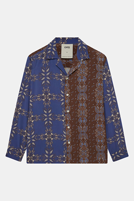 Relax Fit Blue Patterned Resort Collar Men's Shirt