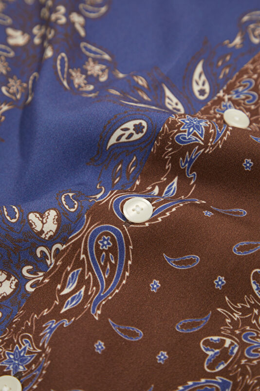 Relax Fit Blue Patterned Resort Collar Men's Shirt 4