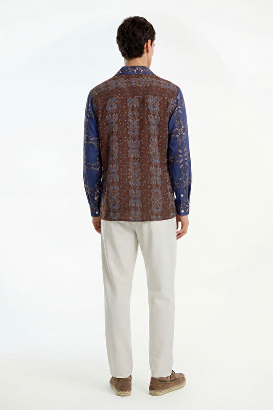 Relax Fit Blue Patterned Resort Collar Men's Shirt 2