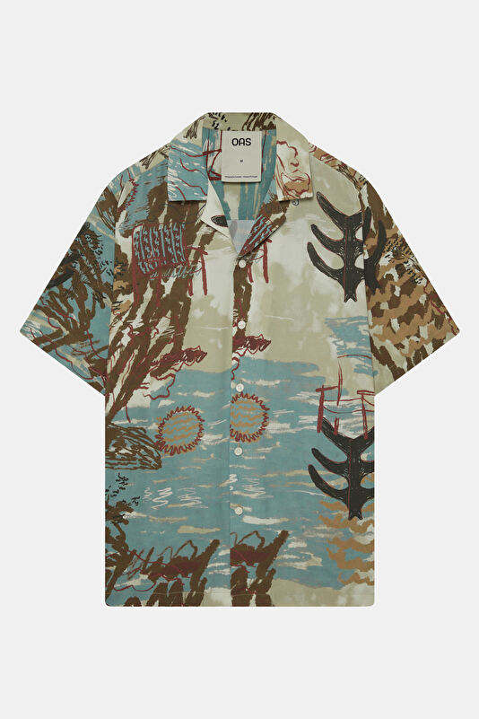 Multicolored Patterned Resort Collar Men's Shirt
