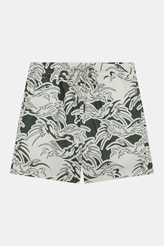 Khaki Patterned Elasticated Men's Swimsuit