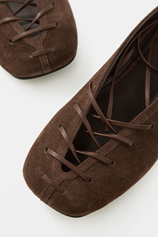Bumi Suede Leather Kahve Kadın Babet 4