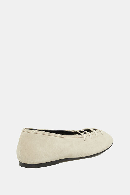 Bumi Suede Leather Krem Kadın Babet 3