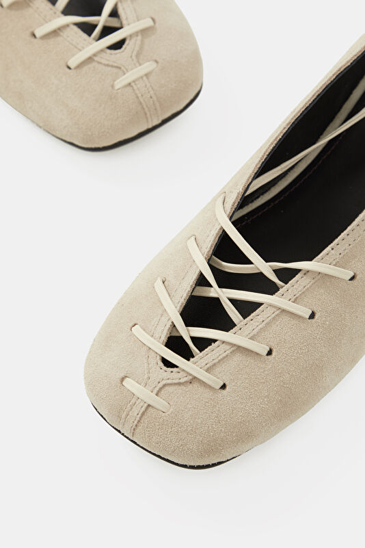 Bumi Suede Leather Krem Kadın Babet 4