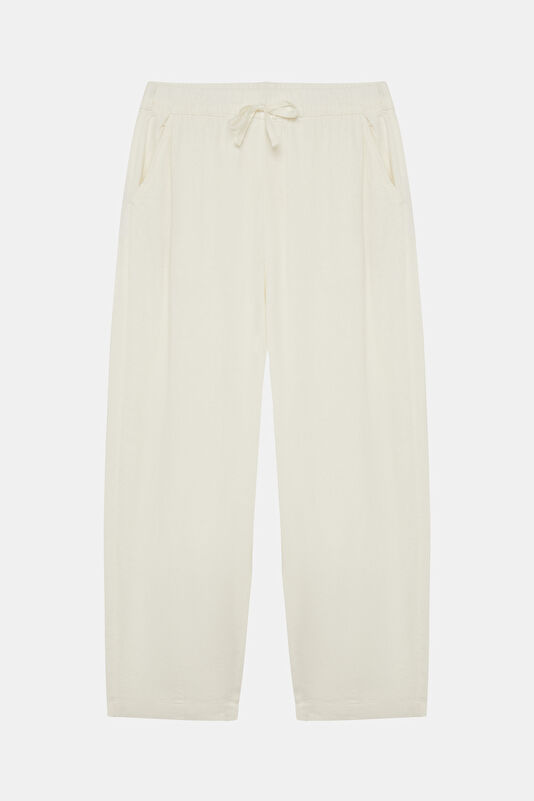 Cream Straight Linen Women's Pants
