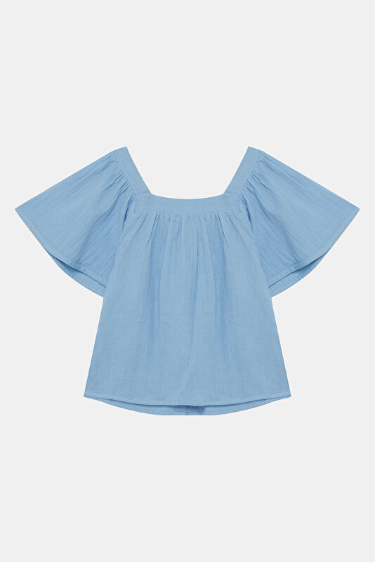 Blue Short-Sleeved Women's Blouse 2