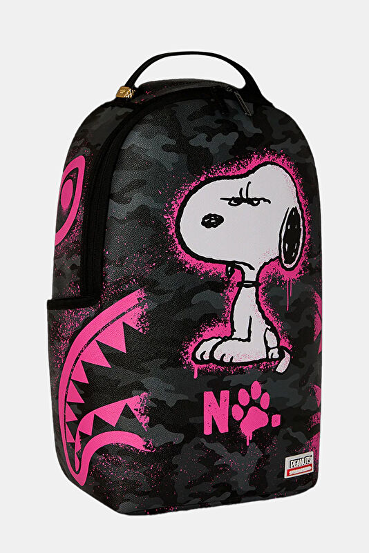 Snoopy Pink Stencil Siyah Çanta 2