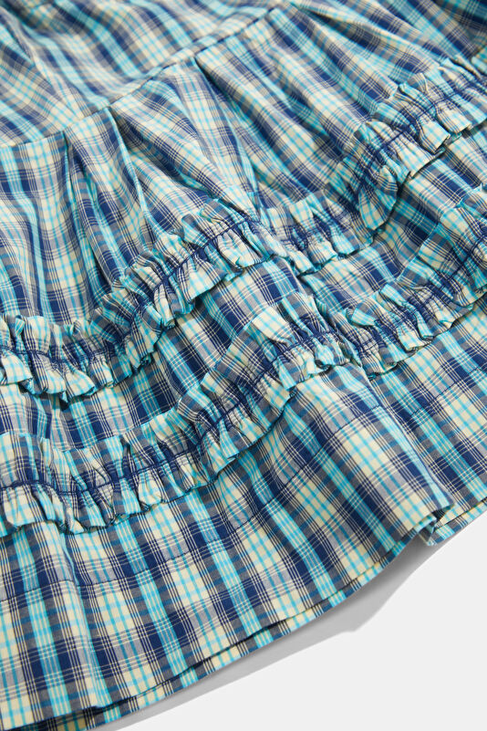 Dark Blue Plaid Short-Sleeve Women's Blouse 4