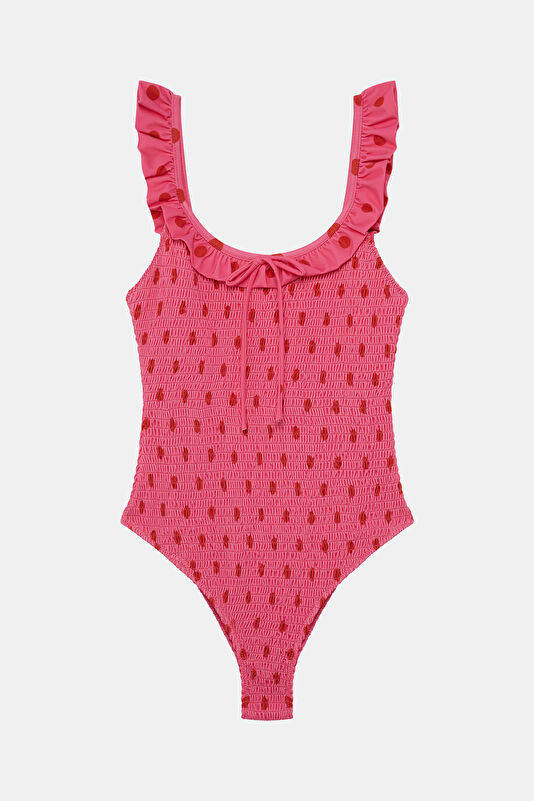 Pembe Puantiye Kadın Mayo