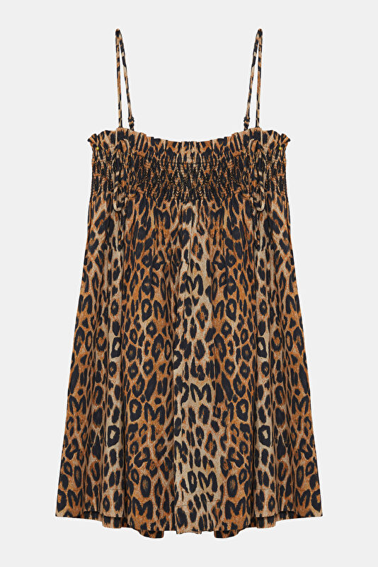Brown Animal Figure Mini Women's Dress