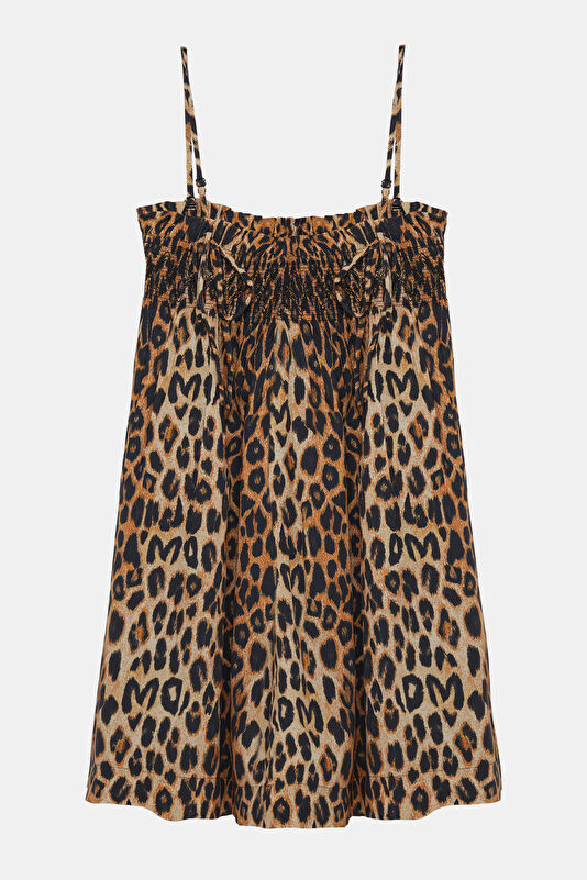 Brown Animal Figure Mini Women's Dress 2