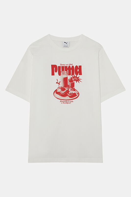 Relax Fit White Crew Neck Printed Men's T-Shirt