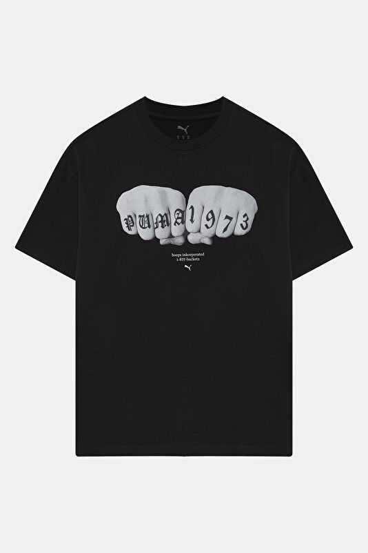 Relax Kalıp Siyah Bisiklet Yaka Baskılı Erkek T-Shirt