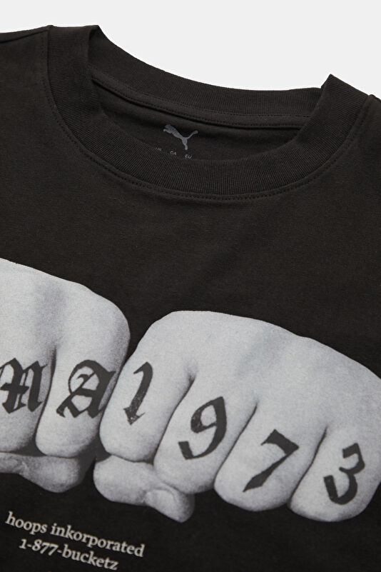 Relax Kalıp Siyah Bisiklet Yaka Baskılı Erkek T-Shirt 3