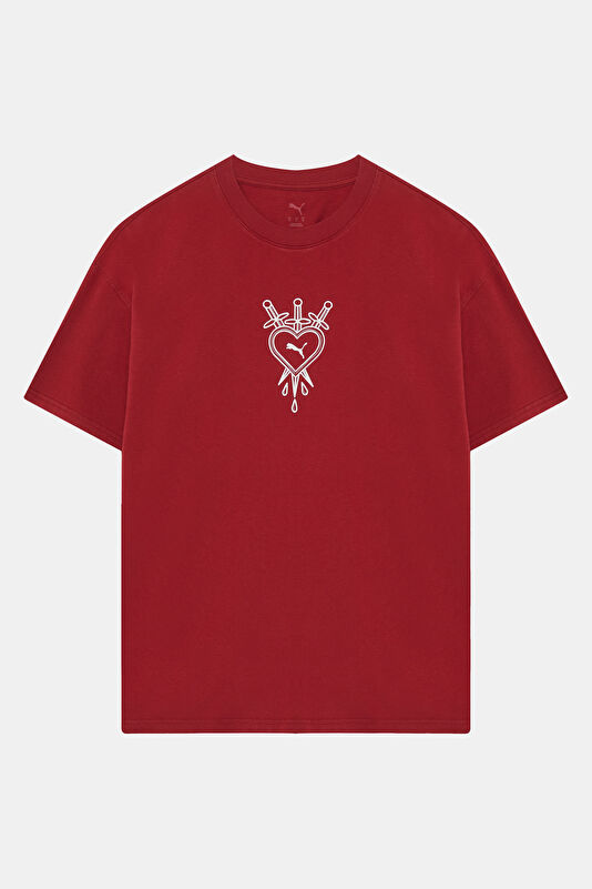 Relax Fit Burgundy Crew Neck Printed Men's T-Shirt