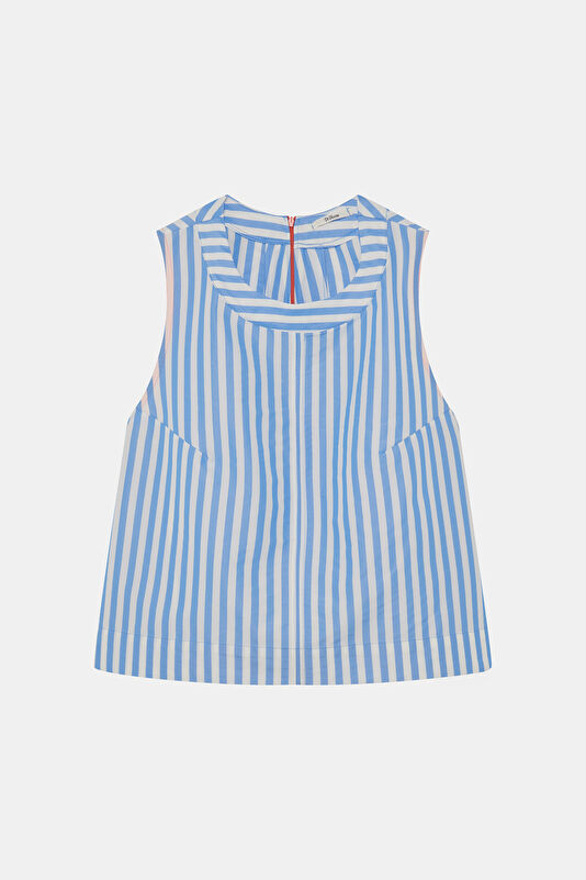 Blue Patterned Sleeveless Women's Blouse
