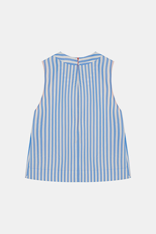 Mavi Desenli Kolsuz Kadın Bluz 2