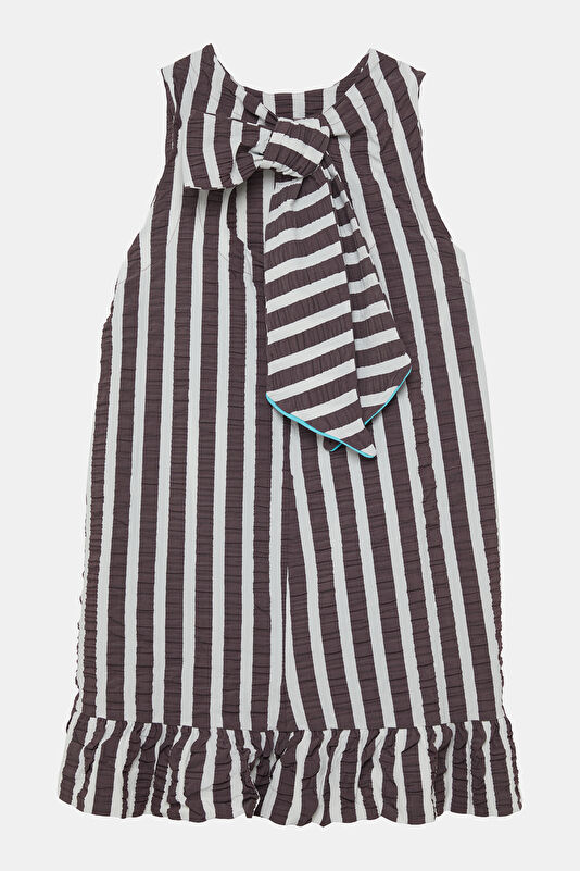 Brown Striped Patterned Midi Women's Dress 2