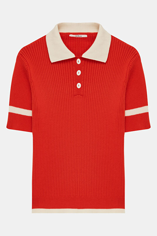 Red Short-Sleeved Women's Blouse