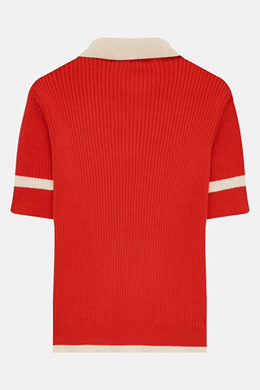 Red Short-Sleeved Women's Blouse 2