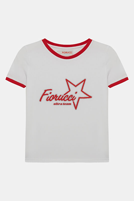 Beyaz Bisiklet Yaka Kadın T-Shirt