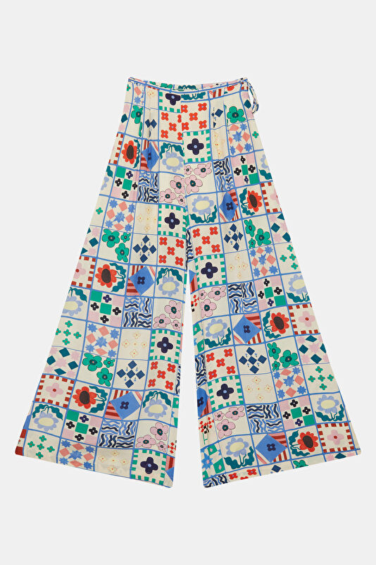 Blue Wide Leg Viscose Women's Trousers