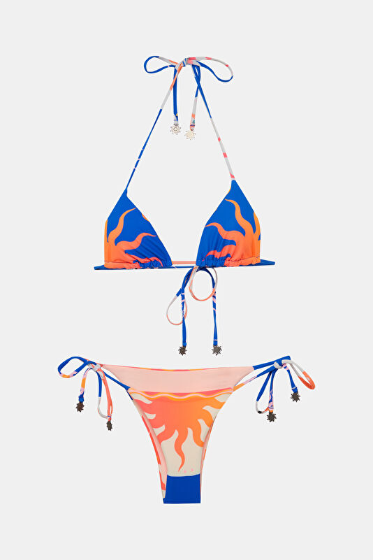 Saks Desenli Bağlamalı Kadın Bikini