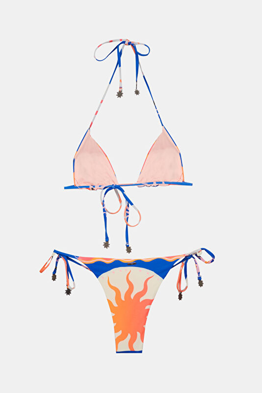 Saks Desenli Bağlamalı Kadın Bikini 2