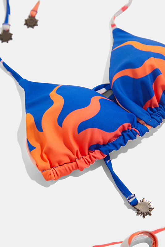 Navy Blue Patterned Tie-Up Women's Bikini 4