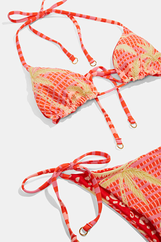 Pink Patterned Tie-Up Women's Bikini 3