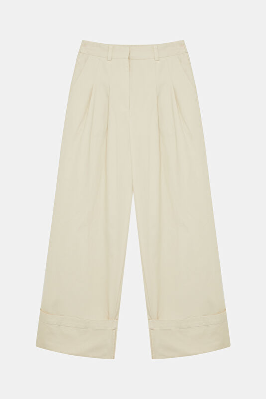 Krem Wide Leg Kadın Pantolon
