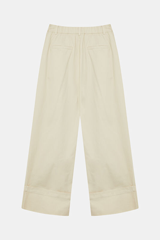 Krem Wide Leg Kadın Pantolon 2