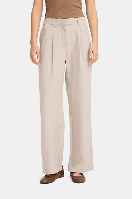 Krem Wide Leg Kadın Pantolon 3